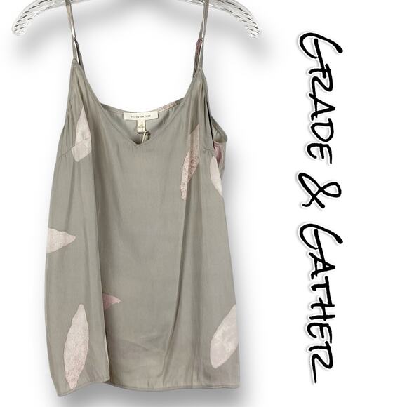 New With Tags Grade & Gather Gray Feather Spaghetti Strap Blouse Womens Sz Small - Picture 1 of 11
